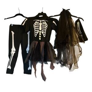 NIP Little Girl's Skeleton Costume Dress Pant, Clip on Veil Sleeve Size Small(5)